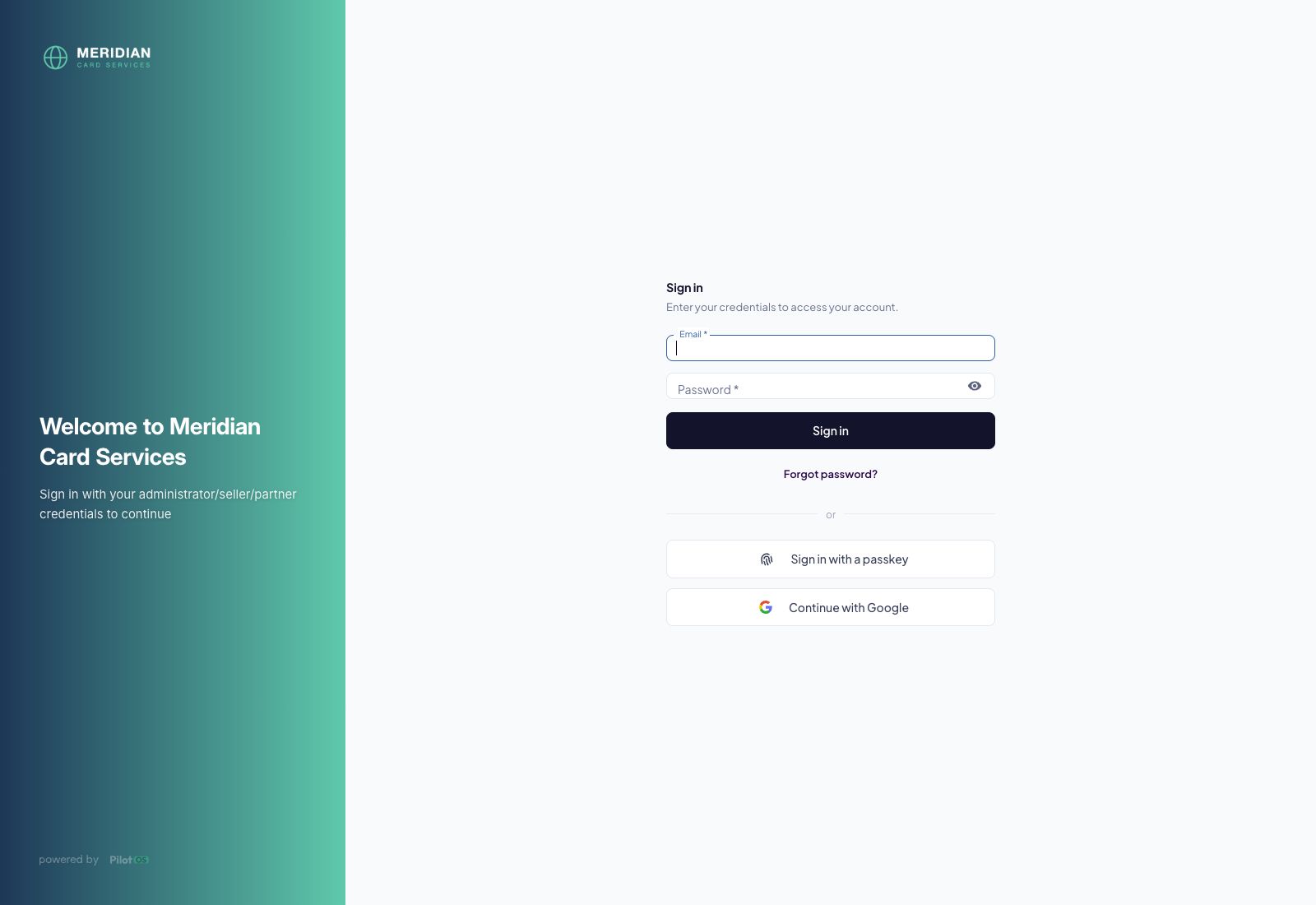 Meridian Card Services branded web sign-in